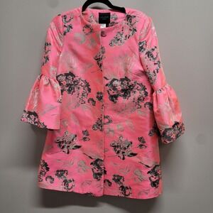 Helene London Pink Floral Brocade Bell Sleeve Coat Womens Small Made in England